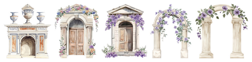 Naklejka premium PNG Elegant watercolor architectural arches, element set on transparent background