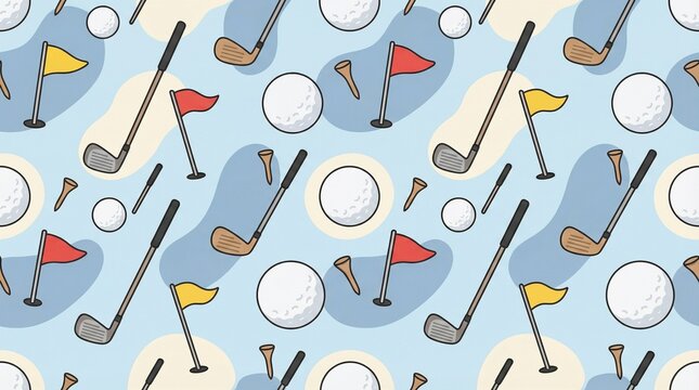 Golf Clubs and Balls Pattern Background.