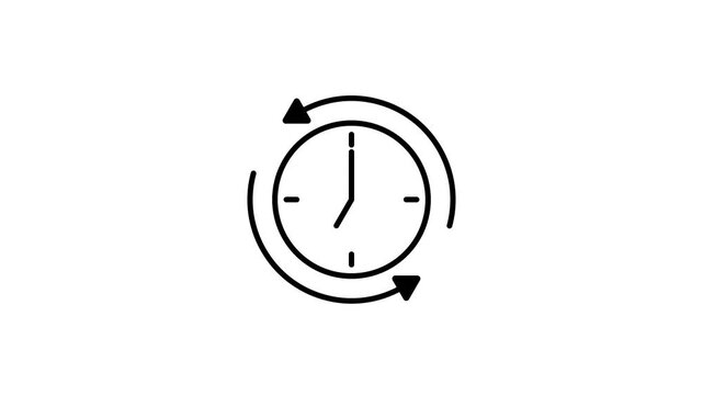 Animated backward clock icon with counterclockwise rotating arrows on white background