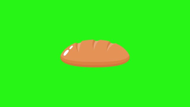 Cartoon bread icon animation on green screen background for food related work