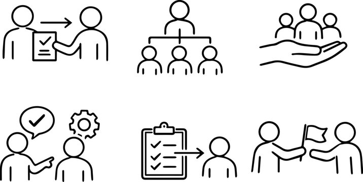 Team Communication and Collaboration line icon set