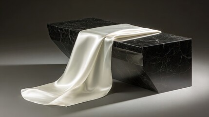 Modern Abstract Sculpture Of Silk Fabric On Granite