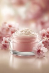 Pink Cream Jar With Cherry Blossoms