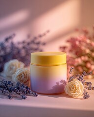 Elegant Cream Jar with Lavender and Roses