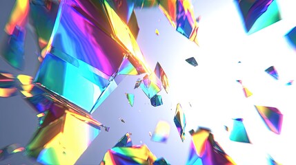 Abstract Shattered Geometric Iridescent Shapes