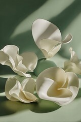 Abstract White Paper Flowers Against Pale Green Background