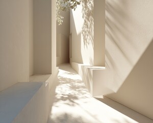 Empty Sunlit Alleyway With White Walls