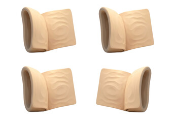 Four Wooden Open Books With Visible Wood Grain Texture Isolated Transparent Background