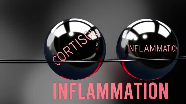 Stress, cortisol and inflammation in repeating, endless vicious circle. Stress causes higher levels of cortisol, which then triggers inflammation, which contributes to more stress. 