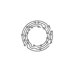 Abstract digital ring design with luminous dots on black background