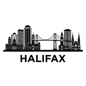 Halifax skyline illustration with iconic bridge and building silhouettes