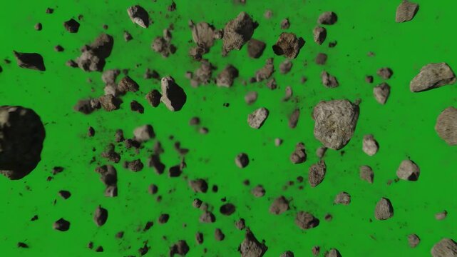 Collection of gray rocks and stones on green background.