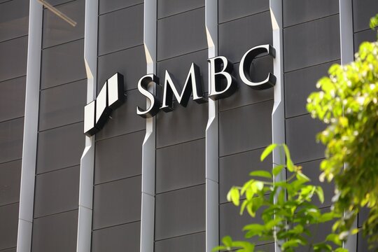 SINGAPORE CITY, SINGAPORE - MARCH 13, 2024: SMBC bank office building. Sumitomo Mitsui Banking Corporation SMBC is part a Japanese financial services group Sumitomo Mitsui Financial Group