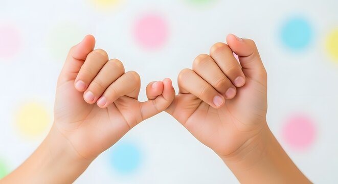 Pinky promise between two people symbolizing trust and friendship on a colorful background