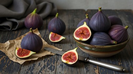 Fresh Figs on Rustic Wooden Table.