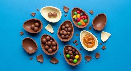 Assorted Chocolate Easter Eggs with Candies Inside.