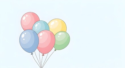 Obraz premium A cluster of pastel-colored balloons floating against a soft blue sky, perfect for celebrations and party decorations