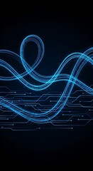 Abstract Blue Lines on Black Background - Technology and Connectivity.