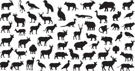 Obraz premium Black silhouettes of various animals on white background 1