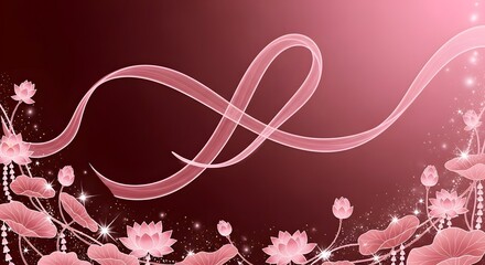 Valentine's day love bird background with pink flowers and ribbon