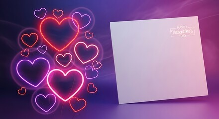 Neon Hearts and Blank Card - A Romantic Valentines Day Mockup.