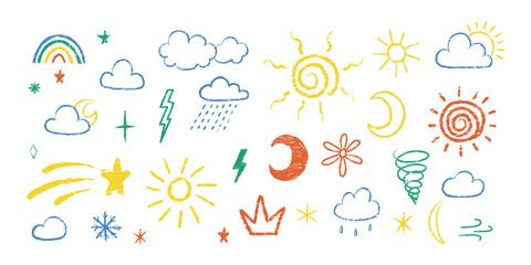 Weather icons isolated on transparent background