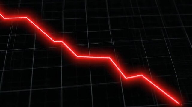 Falling Red Line on Digital Grid Representing Market Decline Animation.