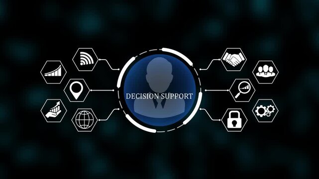 Decision Support System Icon Showing Business Analytics Dashboard, Data-Driven Strategy, Intelligent Management, and Modern Digital Technology for Corporate Planning.