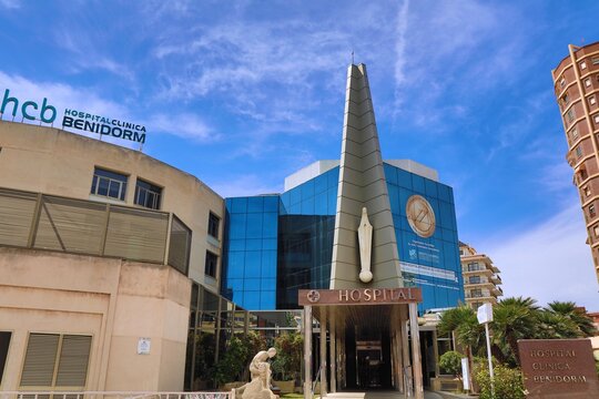 BENIDORM, SPAIN - APRIL 10, 2025: Hospital Clinica Benidorm HCB, a hospital in Benidorm, Spain.