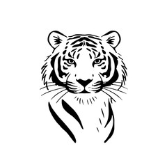 Obraz premium Tiger. Tiger simple black and white line art vector logo