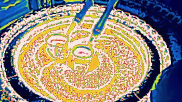 Cafe service. A smart plate with a hot liquid dish. Image from thermal imager device.