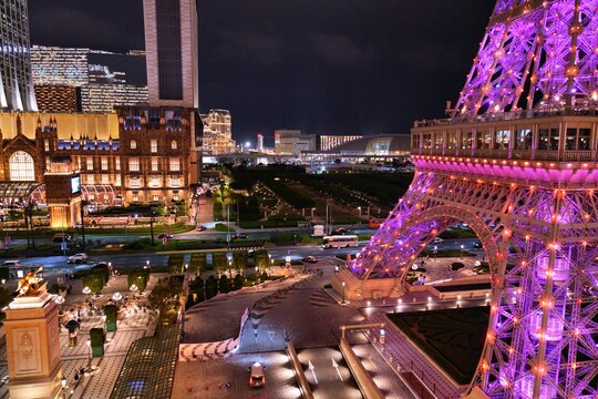 MACAU, CHINA - NOVEMBER 13, 2025: Eiffel Tower at The Parisian Macao casino resort and shopping mall in Macau, China. It is one of Cotai Strip casinos.