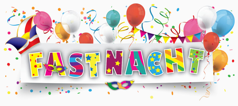 Fastnacht Header mit bunten Luftballons, Konfetti und Girlanden