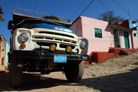 TRINIDAD, CUBA - FEBRUARY 5, 2011: Oldtimer soviet Zil truck parked in Trinidad. Cuba has one of the lowest vehicle per capita rates.