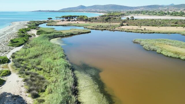 Aerial view of Budoni coastline, Sassari, Sardinia, Italy