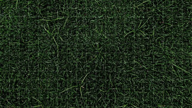 dark green fresh surface texture of a grass field landscape with moving up grid loop in stop motion background animation