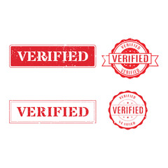 Verified grunge red rubber stamp vector badge collection illustration