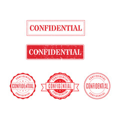 intage Red Grunge Confidential Rubber Stamp Collection On White Background.