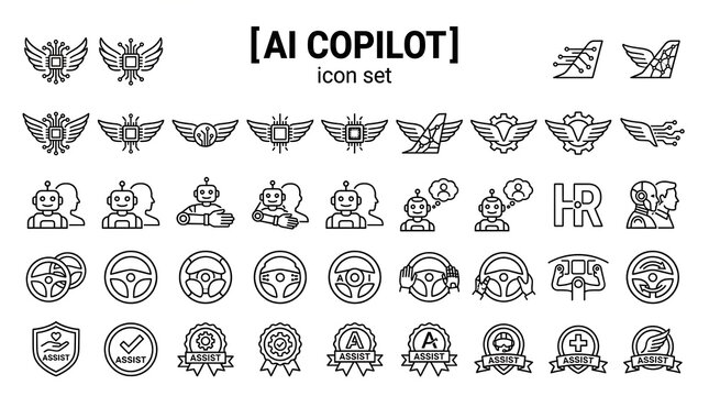 AI Copilots Icon Set - Digital Assistant and Pair Programming Vector Silhouettes