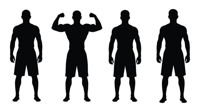 Silhouettes of men demonstrating different body types and fitness levels