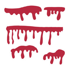 Red nail polish and paint splashes form a fluid red liquid drip and ink splatter vector design with a wet blood stain for a horror illustration