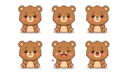 Fototapeta premium A set of adorable cartoon bears with different facial expressions on a white background