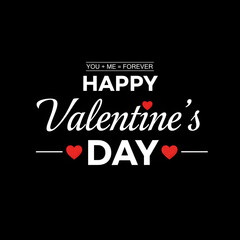 Happy valentines day elegant white typography with red hearts on black background