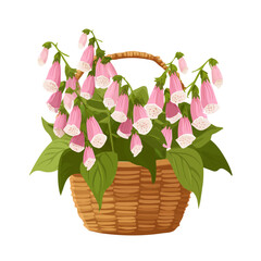 Clean 2D flat vector depiction of a Foxglove Basket, designed in minimalist modern style with white background. © MiniVex