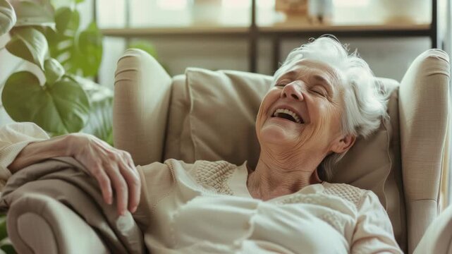 Old person joyfully relaxed at home