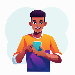 Vector illustration of a person using a smartphone app, clean flat design, soft gradients