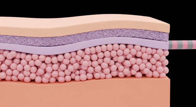 Cross section rendering illustrates a medical instrument interacting with subdermal tissue layers.