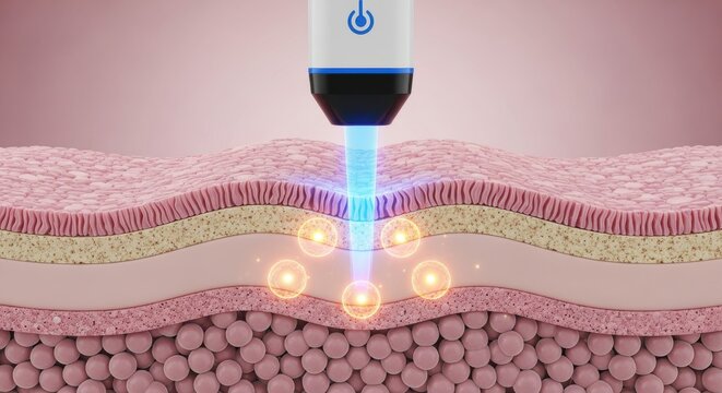 Device emits concentrated light energy deep into a cross-section of dermal and subcutaneous tissue layers