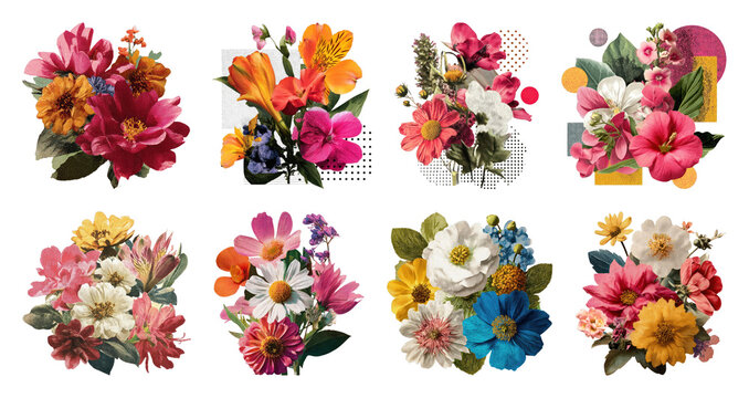 PNG Vibrant floral bouquet collection, transparent background