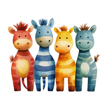 Zonkey Interacting, graceful vector watercolor painting with soft flowing strokes and subtle highlights, isolated on a white background.